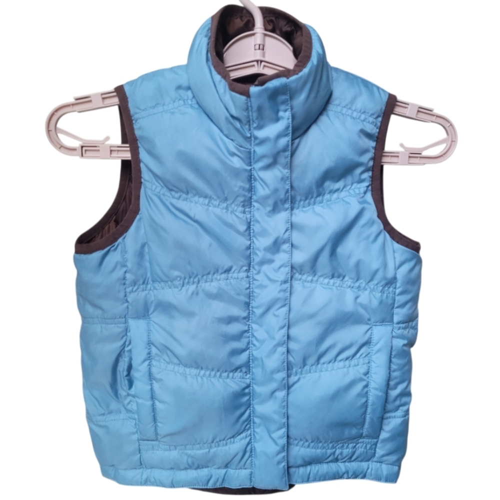 REI Reversible Goose Down Puffer Vest Blue Brown Full Zip Size 6/7 GIrls